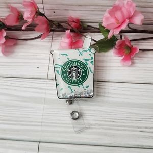 Starbucks Badge Reel Glitter Snowglobe Shaker